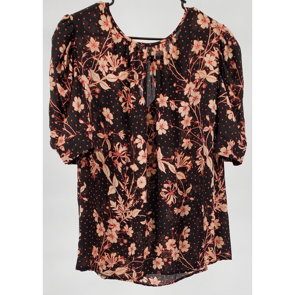 Who What Wear Womens 3X Black Holiday Floral Polka Dot Puff Sleeve Blouse New